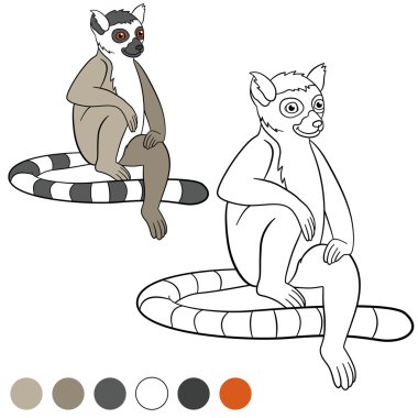 Color Me: lemur. Küçük şirin lemur gülümsüyor.