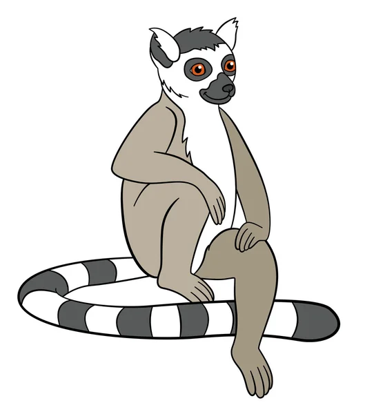 Cartoon animals for kids. Little cute lemur smiles. — Stock Vector