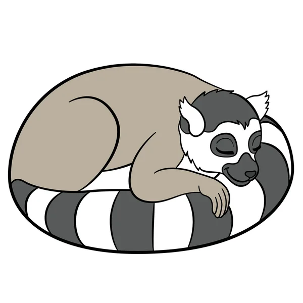 Cartoon animals for kids. Little cute lemur sleeps. — Stock Vector