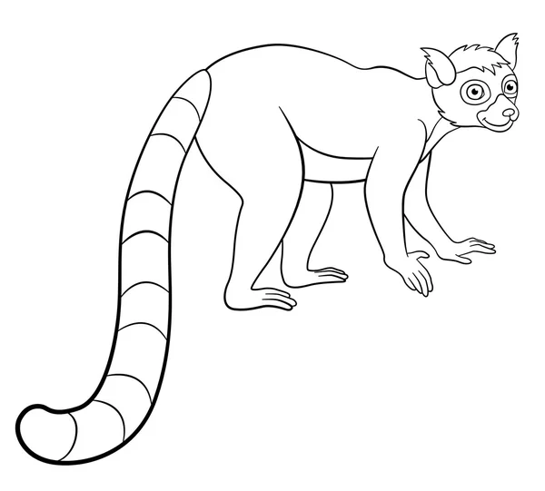 Coloring pages. Little cute lemur smiles. — Stock Vector