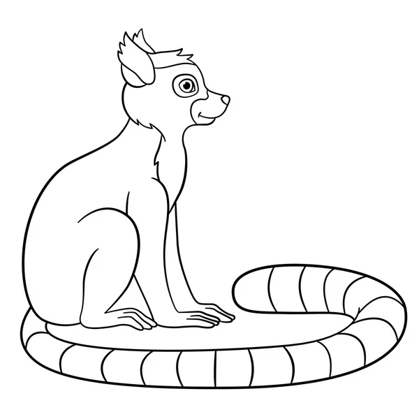 Coloring pages. Little cute lemur smiles. — Διανυσματικό Αρχείο