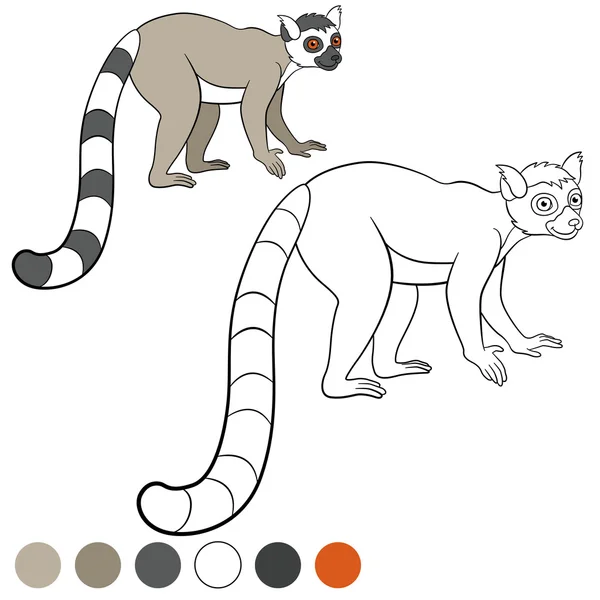 Color me: lemur. Pequeñas sonrisas de lémur lindo . — Archivo Imágenes Vectoriales