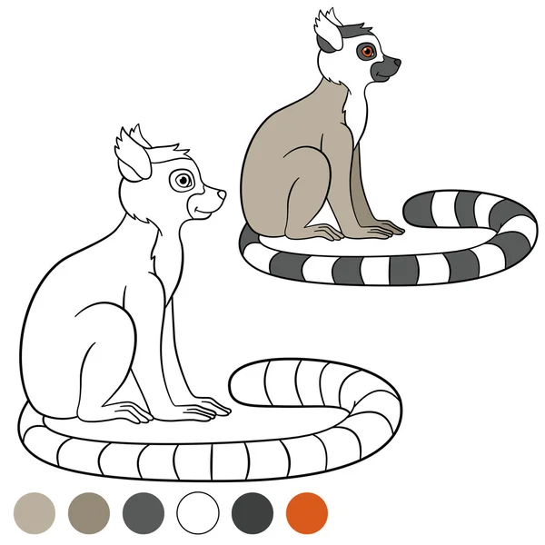 Color me: lemur. Pequeñas sonrisas de lémur lindo . — Archivo Imágenes Vectoriales