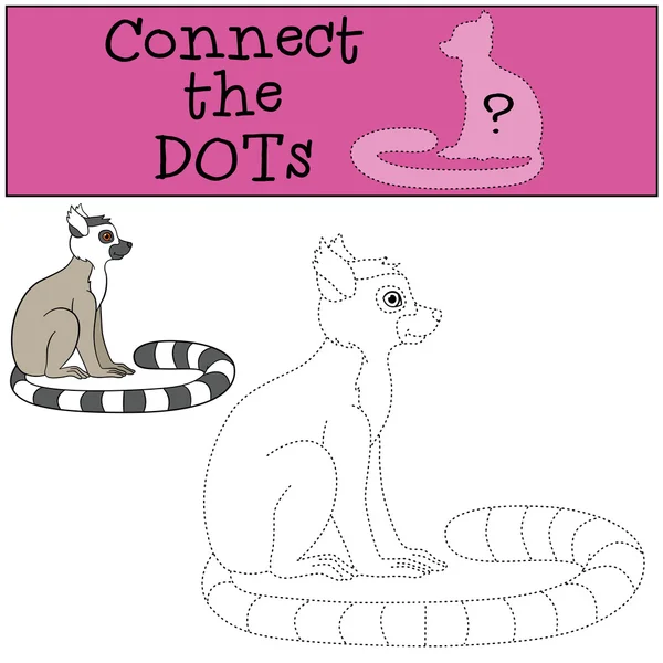 Educational game: Connect the dots. Little cute lemur smiles. — ストックベクタ