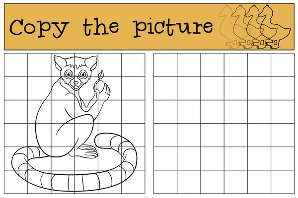 Juego educativo: Copiar la imagen. Pequeño lémur lindo . — Archivo Imágenes Vectoriales