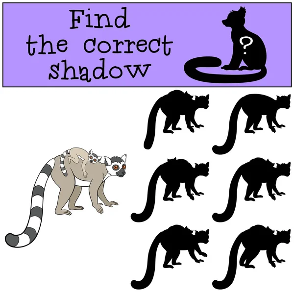 教育游戏︰ 找到正确的影子。母狐猴与 bab — 图库矢量图片