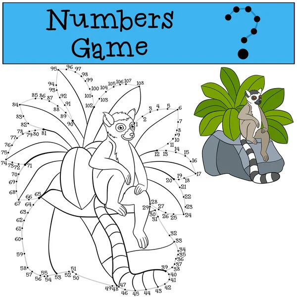 Lernspiel: Zahlenspiel mit Kontur. Kleiner süßer Lemur. — Stockvektor
