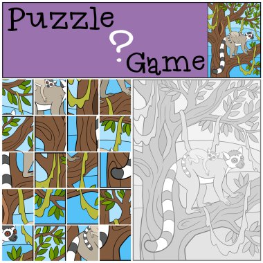 Eğitim oyun: Puzzle. Onun bebek ile anne lemur.