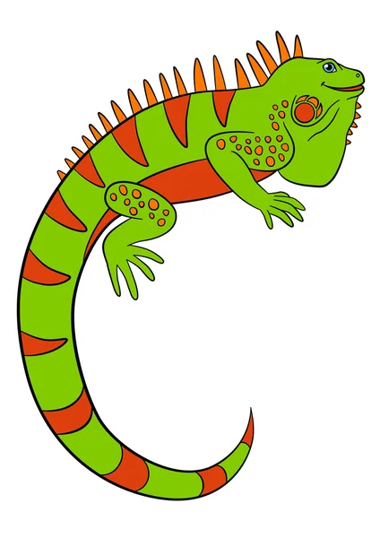 Animales de dibujos animados. Linda iguana verde sonríe . — Archivo Imágenes Vectoriales