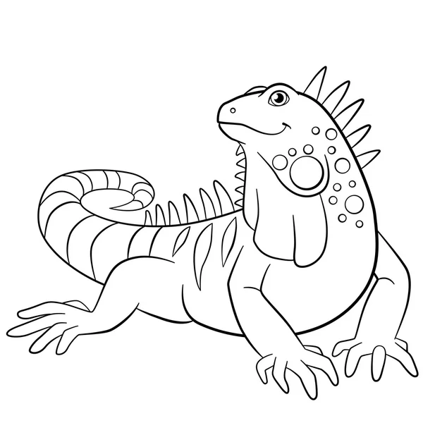 Boyama sayfaları. Şirin iguana gülümsüyor. — Stok Vektör