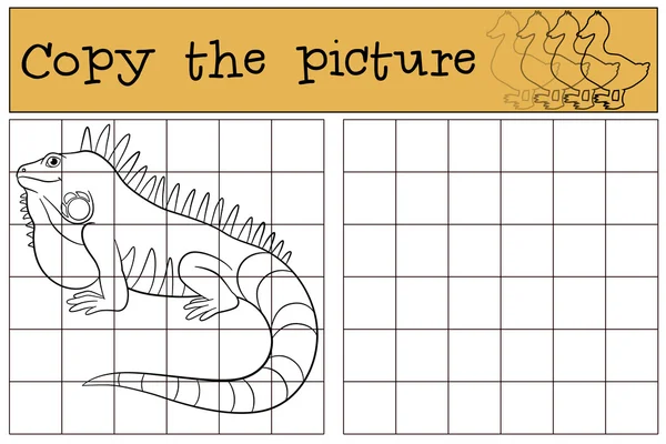 Juego educativo: Copiar la imagen. Lindo iguana . — Archivo Imágenes Vectoriales