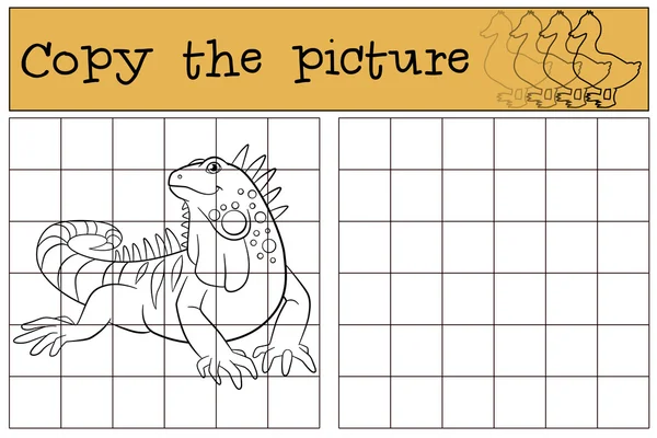 Educational game: Copy the picture. Cute iguana. — Stockový vektor