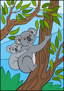 Karikatür hayvanlar. Onun küçük şirin bebek ile anne koala.