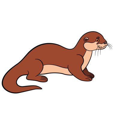 Karikatür hayvanlar. Küçük şirin su samuru gülümsüyor.