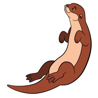 Karikatür hayvanlar. Küçük şirin su samuru yüzer.