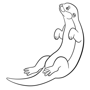Coloring pages. Little cute otter swims. clipart