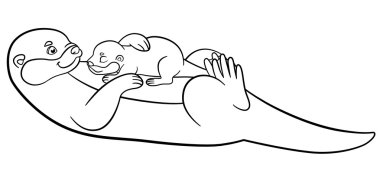 Coloring pages. Mother otter swims with her cute baby. clipart