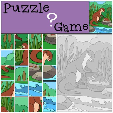 Eğitim oyun: Puzzle. Onun bebek ile anne su samuru.