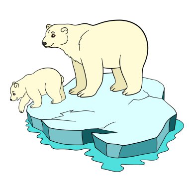 Karikatür hayvanlar. Annenin bebeği ile kutup.