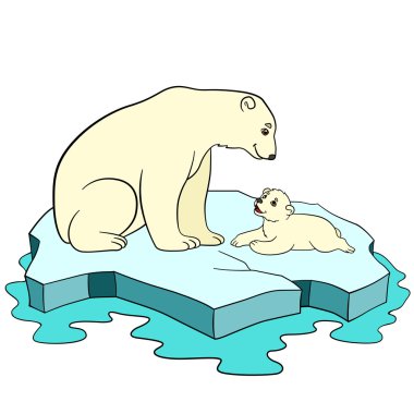 Karikatür hayvanlar. Onun bebek ile anne kutup ayısı.