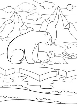 Boyama sayfaları. Onun şirin bebek ile anne kutup ayısı.