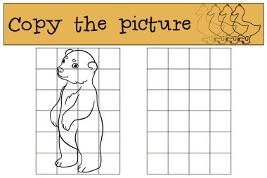 Eğitici bir oyun: resmi kopyalayın. Küçük şirin bebek kutup ayısı.