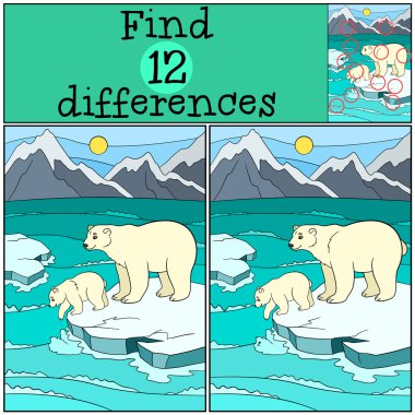 Eğitici bir oyun: bul farklılıklar. Bebek ile anne kutup ayısı.