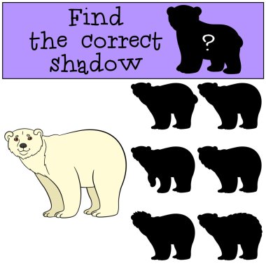 Eğitici bir oyun: doğru gölge bulmak. Şirin kutup ayısı gülümseme