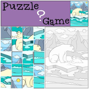Eğitim oyun: Puzzle. Onun bebek ile anne kutup ayısı.