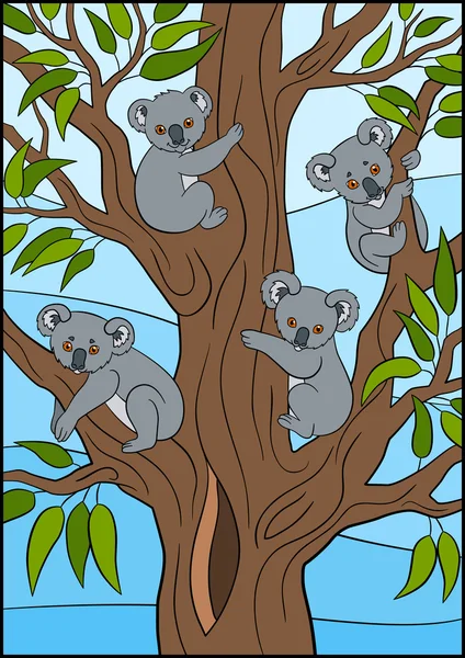 Animales de dibujos animados. Cuatro pequeños bebés koala lindo . — Archivo Imágenes Vectoriales