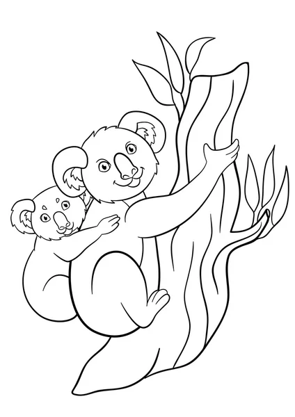 Coloring pages. Mother koala with her little cute baby. — Stockový vektor