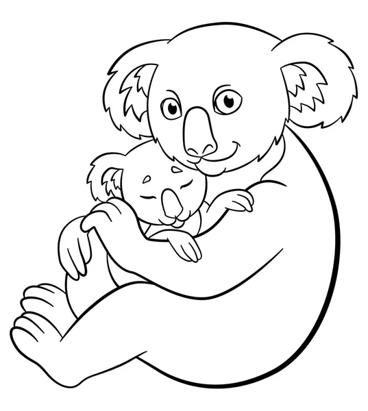 Obrazki do kolorowania. Matka koala z jej cute dziecko śpi. — Wektor stockowy