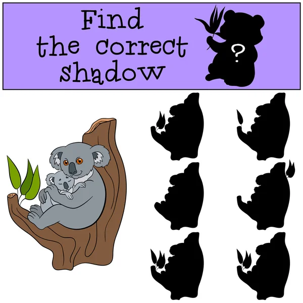 Educational game: Find the correct shadow. Mother koala with bab — Stock vektor