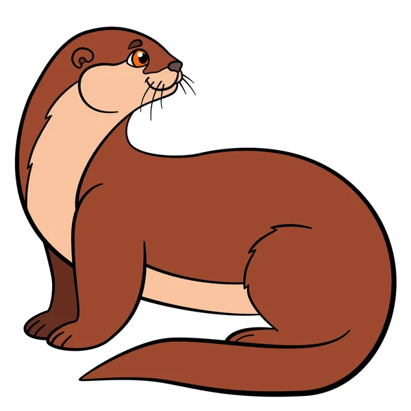 Cartoon animals. Little cute otter smiles. — Stock vektor