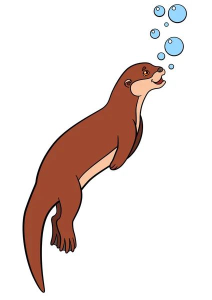 Cartoon animals. Little cute otter swims. — Stock vektor