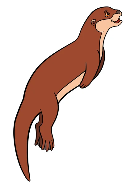 Animali dei cartoni animati. Piccola lontra carina nuota . — Vettoriale Stock