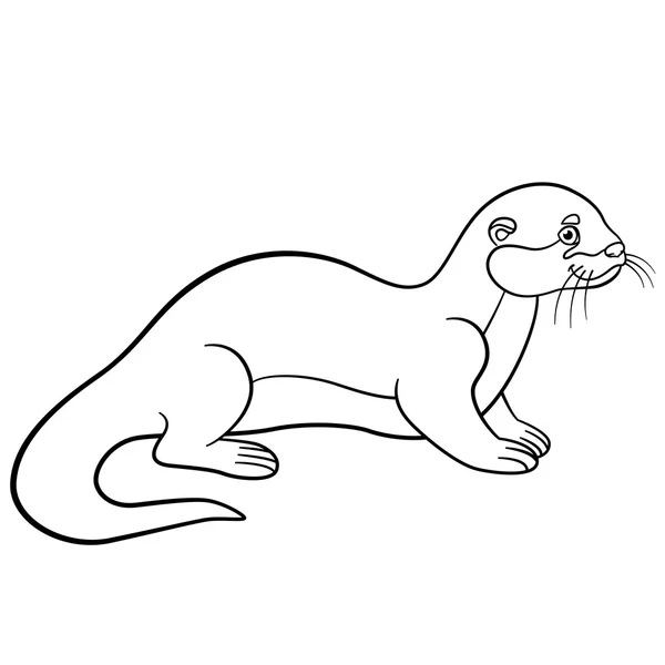 Coloring pages. Little cute otter smiles. — Stock Vector