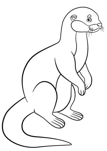 Coloring pages. Little cute otter smiles. — Stock vektor