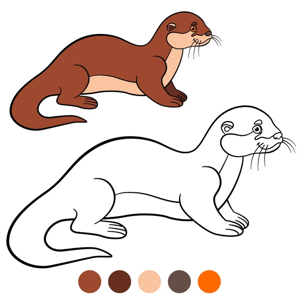 Coloring page. Little cute otter smiles. — Stock Vector