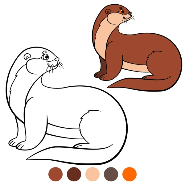 Coloriage. Petite loutre mignonne sourit . — Image vectorielle