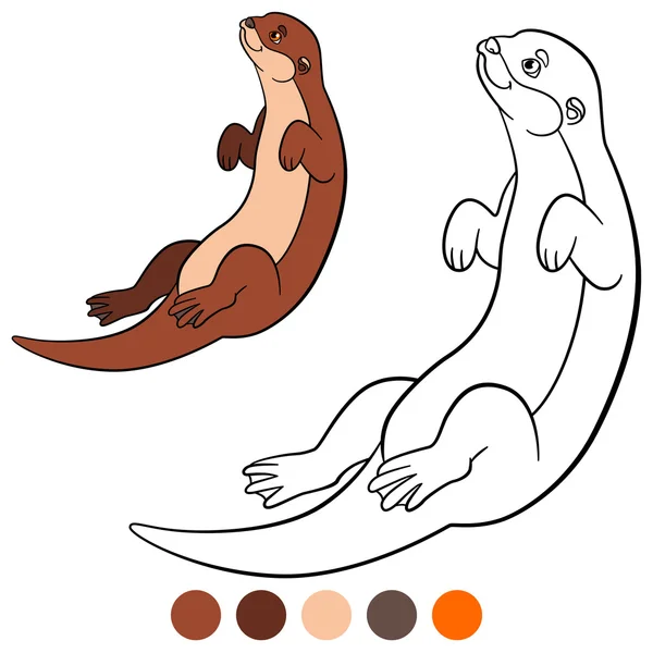 Coloriage. Petite loutre mignonne nage . — Image vectorielle