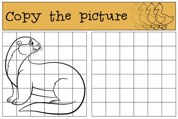 Lernspiel: das Bild kopieren. Kleine süße Fischotter lächelt. — Stockvektor
