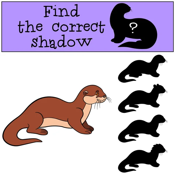 Lernspiel: Finden Sie den richtigen Schatten. kleiner süßer Fischotter smi — Stockvektor