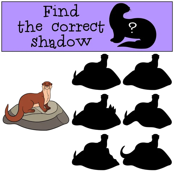 Lernspiel: Finden Sie den richtigen Schatten. kleiner süßer Fischotter smi — Stockvektor