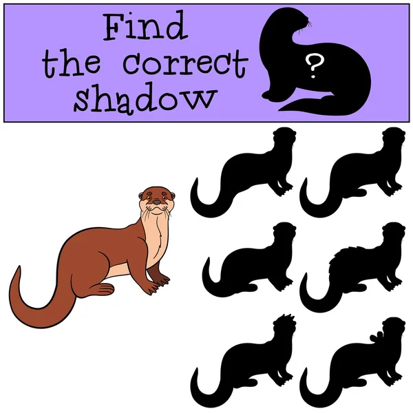 Jogo educativo: Encontre a sombra correta. Pequena lontra bonito smi —  Vetores de Stock