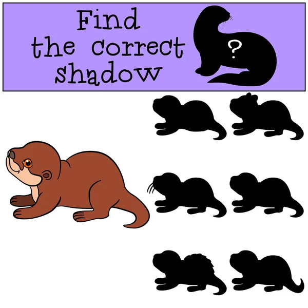 Juego educativo: Encuentra la sombra correcta. Pequeño lindo bebé otte — Vector de stock