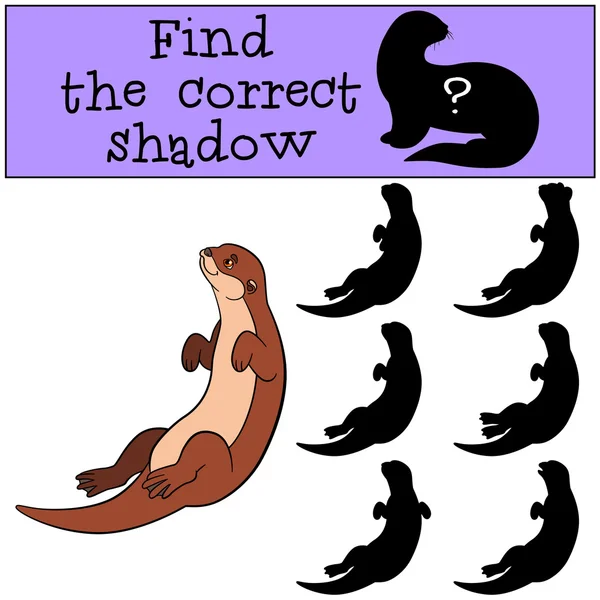 เกมการศึกษา: หาเงาที่ถูกต้อง น้อยน่ารัก otter swi — ภาพเวกเตอร์สต็อก