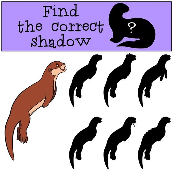 Educational game: Find the correct shadow. Little cute otter swi — Stock Vector