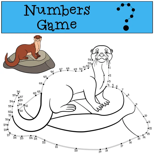 Jogo educativo: Números jogo com contorno. Pequena lontra bonito s — Vetor de Stock