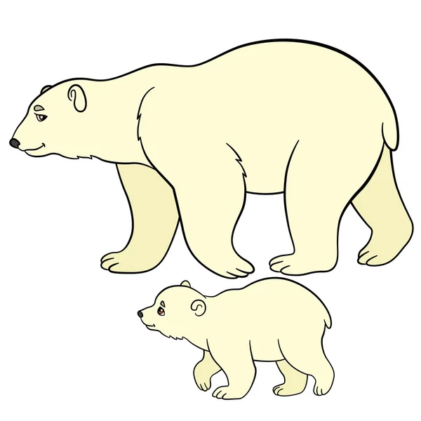 Cartoon animals. Mother polar bear with her baby. — Stock Vector